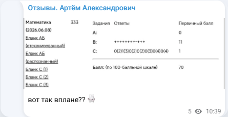 Скрин поста из Telegram-канала отзывов: отзыв о занятиях